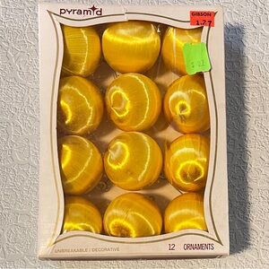 Vintage Gibson Silk Wrapped Gold Christmas Ornaments Holiday